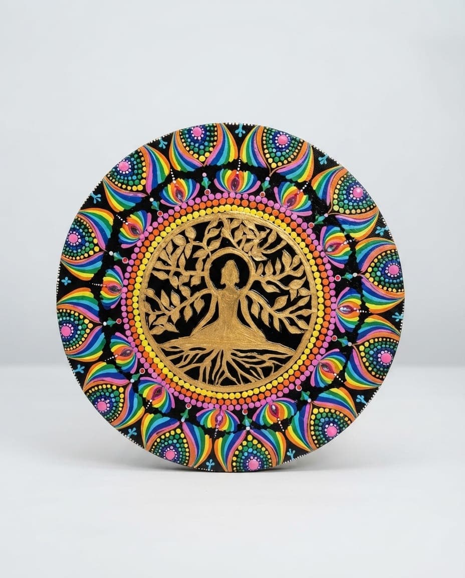 Handcrafted Meditation Mandala Art with Tree of Life Design – 24 Inch Handcrafted Meditation Mandala Art with Tree of Life Design – 24 Inch