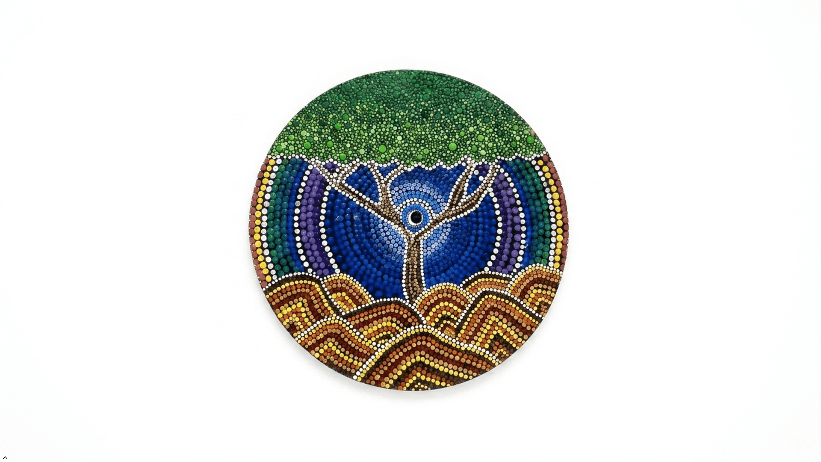 Handcrafted Mandala Wall Art on MDF Board, Circular Nature-Inspired Design – 30 cm Handcrafted Mandala Wall Art on MDF Board, Circular Nature-Inspired Design – 30 cm