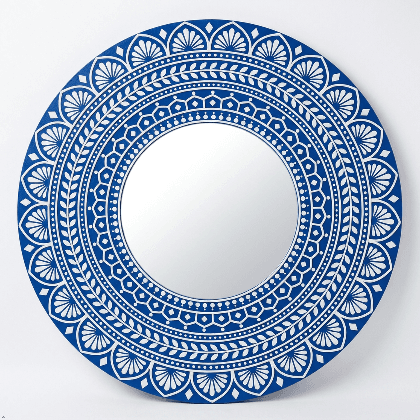 Handcrafted Circular Royal Blue Mandala Mirror Wall Hanging Panel Handcrafted Circular Royal Blue Mandala Mirror Wall Hanging Panel