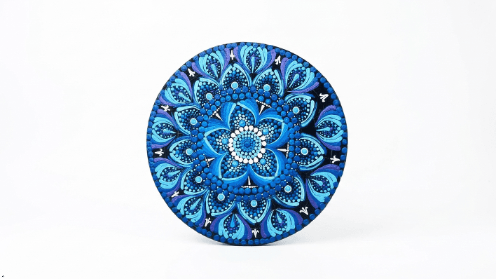 Handcrafted 12-Inch Dot Mandala Art with Glossy Resin Coating – Blue & Purple Handcrafted 12-Inch Dot Mandala Art with Glossy Resin Coating – Blue & Purple