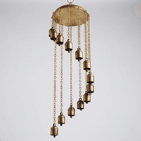 Handcrafted Metallic Garden Chandelier Brass Finish Hanging Wind Chime Jhumar Handcrafted Metallic Garden Chandelier Brass Finish Hanging Wind Chime Jhumar