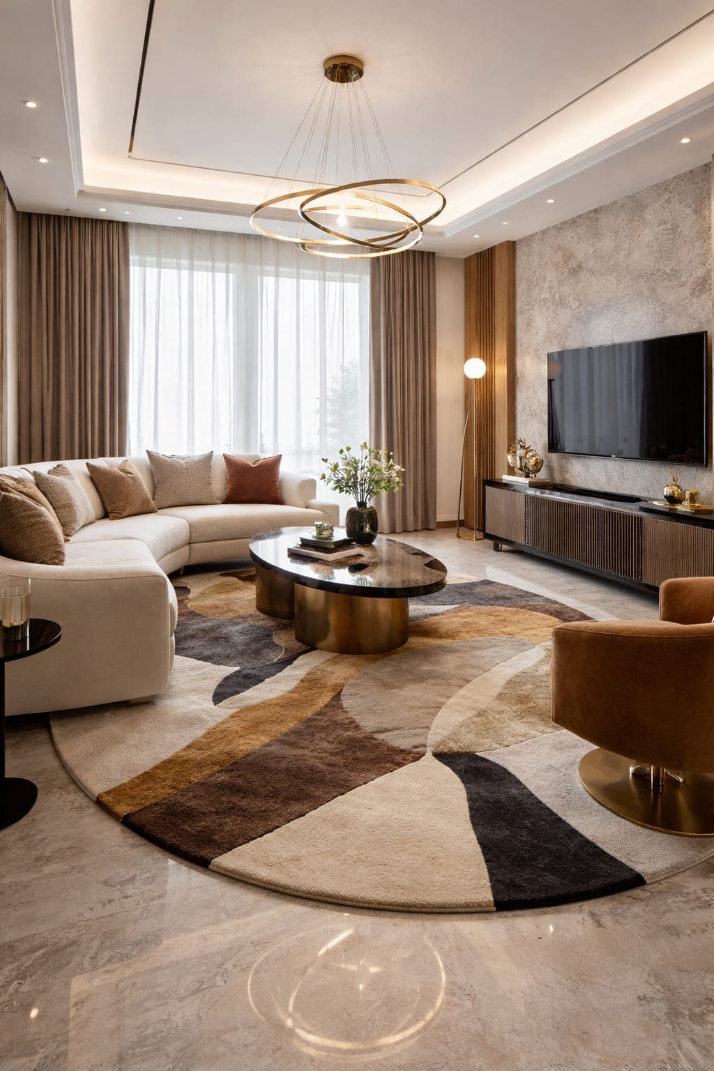 Luxury Round Abstract Area Rug | Premium New Zealand Wool Multi-Texture Earth Tone Carpet for Contemporary Living Room Luxury Round Abstract Area Rug | Premium New Zealand Wool Multi-Texture Earth Tone Carpet for Contemporary Living Room