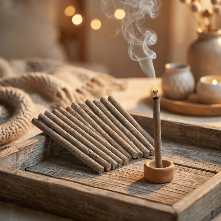 Handcrafted Natural Rudraksha Dhoop Sticks - Pack of 2 (40 Sticks) with Ceramic Holder Handcrafted Natural Rudraksha Dhoop Sticks - Pack of 2 (40 Sticks) with Ceramic Holder
