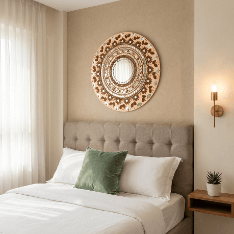 Handcrafted Lippan Art Mirror Work MDF Board Wall Hanging Decorative Items for Living Room | 45×45 cm (Circular) Handcrafted Lippan Art Mirror Work MDF Board Wall Hanging Decorative Items for Living Room | 45×45 cm (Circular)